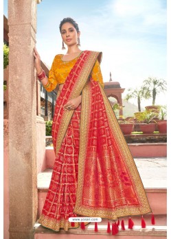 Red Latest Designer Party Wear Satin Georgette Wedding Sari