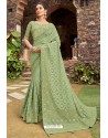 Green Latest Designer Party Wear Satin Georgette Wedding Sari