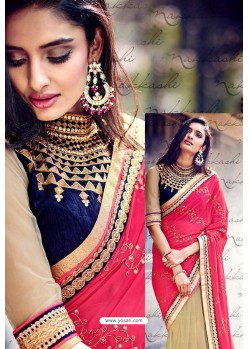 Beige Heavy Embroidered Designer Wear Wedding Sari