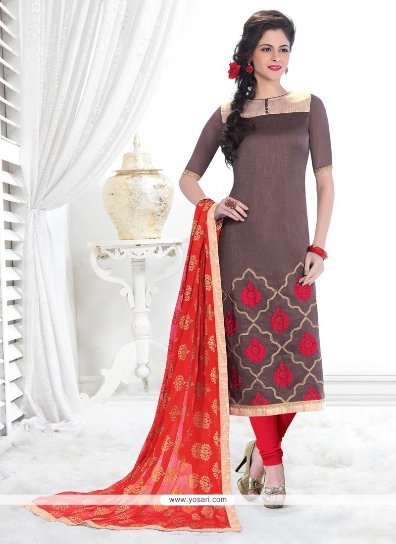 Congenial Grey Lace Work Banarasi Silk Churidar Designer Suit
