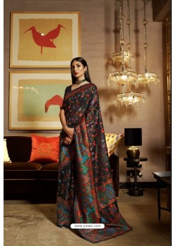 Black Designer Pure Kashmiri Modal Weaving Silk Classic Wear Sari