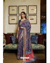 Dark Blue Designer Pure Kashmiri Modal Weaving Silk Classic Wear Sari
