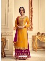 Yellow Designer Pure Chinon Party Wear Palazzo Suit