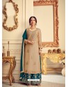 Beige Designer Pure Chinon Party Wear Palazzo Suit