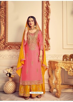 Light Pink Designer Pure Chinon Party Wear Palazzo Suit