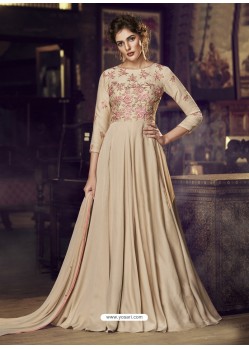 Light Beige Heavy Designer Embroidered Party Wear Gown Style Anarkali Suit