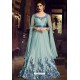Sky Blue Heavy Designer Embroidered Party Wear Gown Style Anarkali Suit