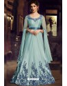 Sky Blue Heavy Designer Embroidered Party Wear Gown Style Anarkali Suit