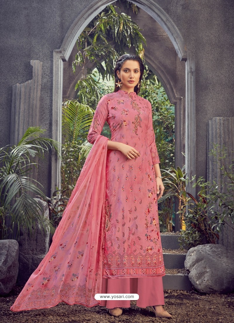 RF - Dark Pink color Faux Georgette Patiyala Suit. - Designer Salwar Kameez  - Salwar Suits - Indian