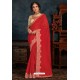 Red Latest Designer Party Wear Poly Silk Sari