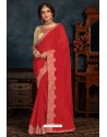 Red Latest Designer Party Wear Poly Silk Sari