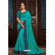 Turquoise Latest Designer Party Wear Poly Silk Sari