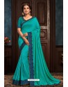 Turquoise Latest Designer Party Wear Poly Silk Sari