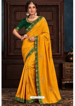 Yellow Latest Designer Party Wear Poly Silk Sari