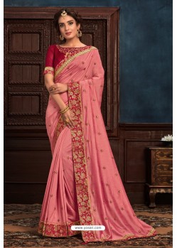 Light Pink Latest Designer Party Wear Poly Silk Sari