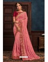 Light Pink Latest Designer Party Wear Poly Silk Sari