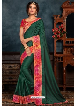 Dark Green Latest Designer Party Wear Poly Silk Sari