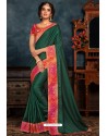 Dark Green Latest Designer Party Wear Poly Silk Sari