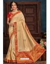 Light Beige Latest Designer Party Wear Poly Silk Sari