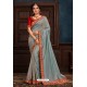 Aqua Grey Latest Designer Party Wear Poly Silk Sari