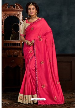 Fuchsia Latest Designer Party Wear Poly Silk Sari