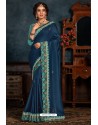 Navy Blue Latest Designer Party Wear Poly Silk Sari