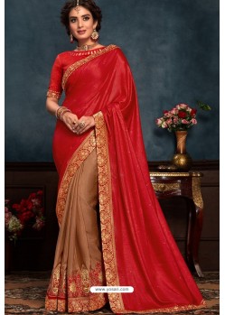 Red Latest Designer Party Wear Poly Silk Sari