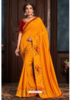 Mustard Latest Designer Party Wear Poly Silk Sari