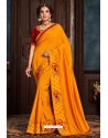 Mustard Latest Designer Party Wear Poly Silk Sari