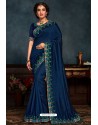 Navy Blue Latest Designer Party Wear Poly Silk Sari