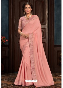 Baby Pink Latest Designer Party Wear Poly Silk Sari