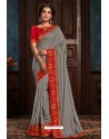 Grey Latest Designer Party Wear Poly Silk Sari