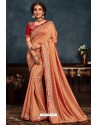 Light Orange Latest Designer Party Wear Poly Silk Sari