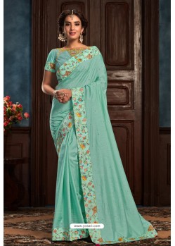 Sky Blue Latest Designer Party Wear Poly Silk Sari