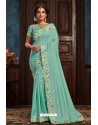 Sky Blue Latest Designer Party Wear Poly Silk Sari