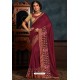 Wine Latest Designer Party Wear Poly Silk Sari