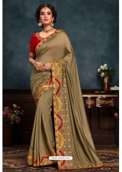 Olive Green Latest Designer Party Wear Poly Silk Sari