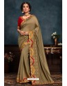 Olive Green Latest Designer Party Wear Poly Silk Sari