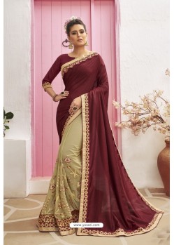 Beige Designer Party Wear Chanderi Silk Wedding Sari