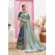 Teal Blue Designer Party Wear Chanderi Silk Wedding Sari