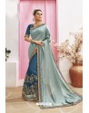 Teal Blue Designer Party Wear Chanderi Silk Wedding Sari