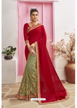 Red Designer Party Wear Chanderi Silk Wedding Sari