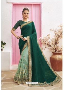 Dark Green Designer Party Wear Chanderi Silk Wedding Sari