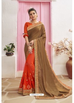 Orange Designer Party Wear Chanderi Silk Wedding Sari