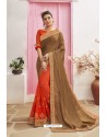 Orange Designer Party Wear Chanderi Silk Wedding Sari