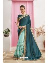 Teal Blue Designer Party Wear Chanderi Silk Wedding Sari