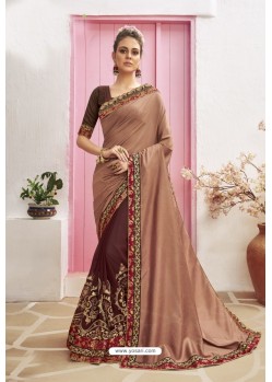 Coffee Designer Party Wear Chanderi Silk Wedding Sari