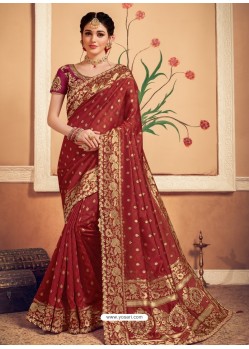 Maroon Latest Designer Party Wear Banarasi Silk Sari