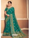 Teal Latest Designer Party Wear Banarasi Silk Sari