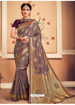 Mauve Latest Designer Party Wear Banarasi Silk Sari